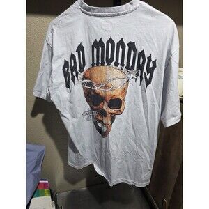 Bad Monday Dark Side Of Life Skull Graphic T-shirt Blue Men's Size XL